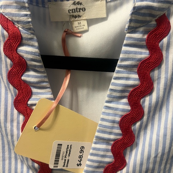 Entro Blue and White Striped Dress with Red Trim - Picture 2 of 4